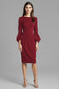 Load image into Gallery viewer, Royal Blue Satin Bodycon Bateau Neck Midi Work Dress
