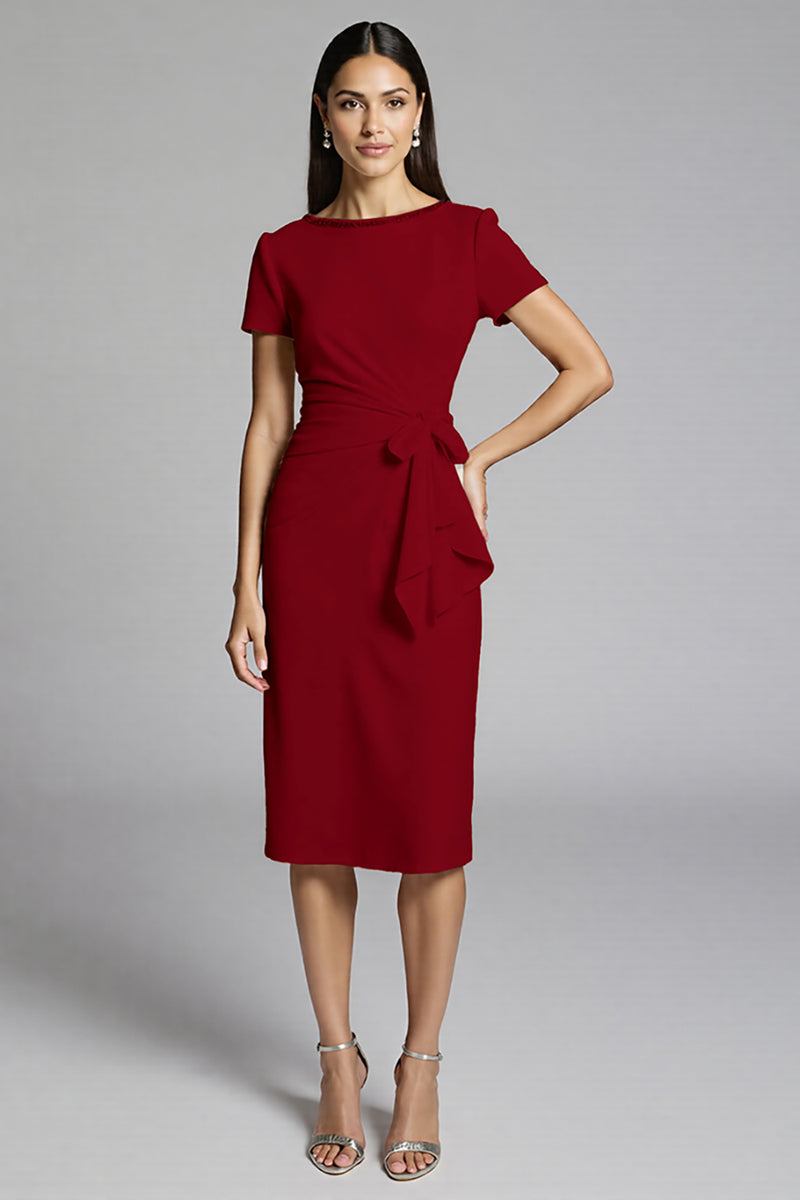 Load image into Gallery viewer, Beige Bodycon Midi Satin Work Dress with Ruffles