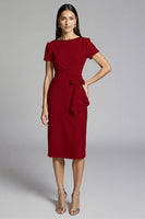 Load image into Gallery viewer, Royal Blue Bodycon Ruffled Satin Midi Work Dress