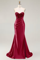 Load image into Gallery viewer, Sparkly Red Satin Mermaid Sweetheart Long Prom Dress with Sequins