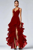 Load image into Gallery viewer, Black Organza A Line Tiered Thick Straps Ruffled Long Formal Dress