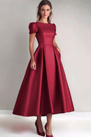 Load image into Gallery viewer, Black A Line Puff Sleeves Satin Mother of the Bride Dress