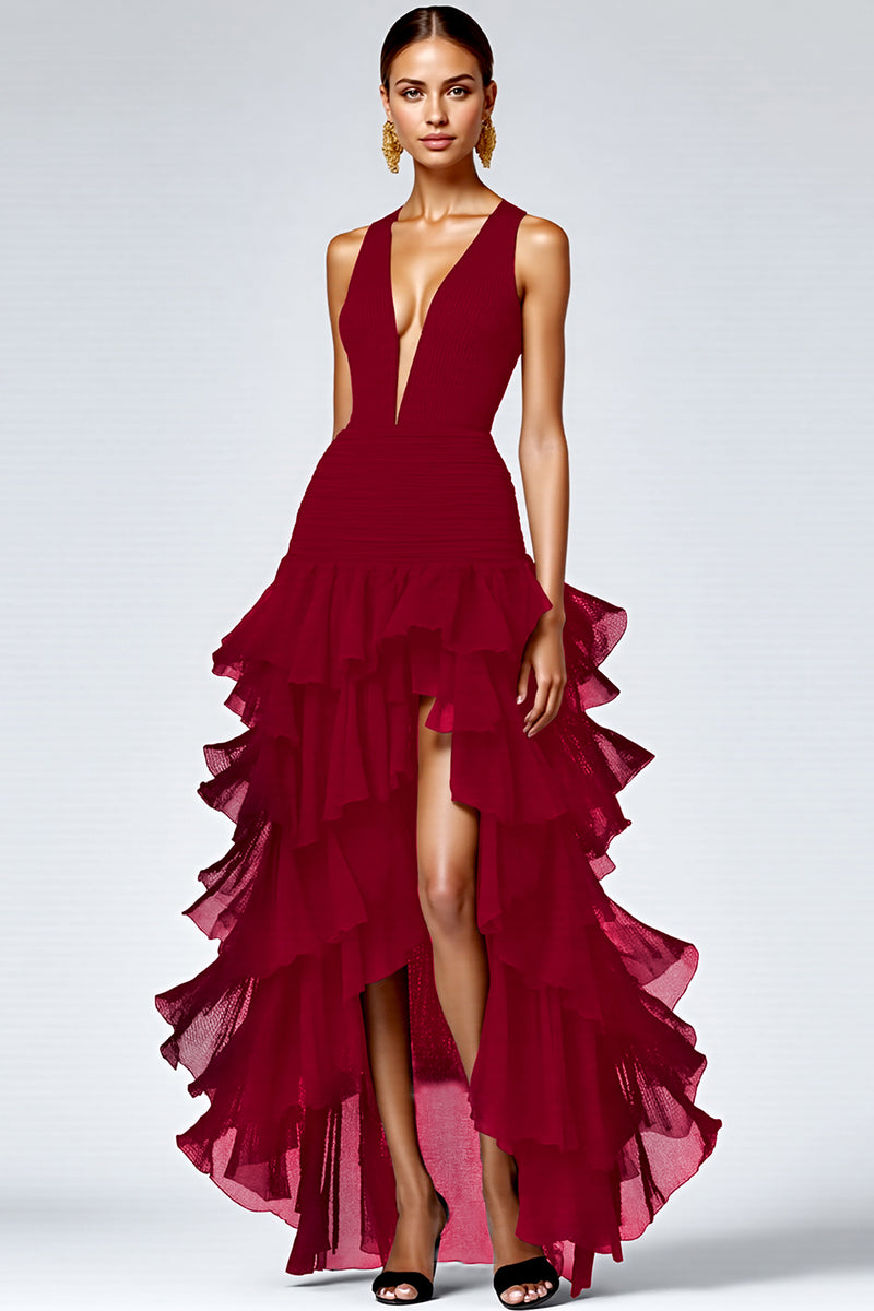 Load image into Gallery viewer, Royal Blue Tiered Sleeveless V-Neck Long Formal Dress with Slit