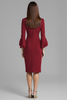 Load image into Gallery viewer, Navy Satin V-Neck Bodycon Midi Work Dress