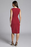 Load image into Gallery viewer, Navy Satin Bodycon V-Neck Midi Work Dress