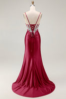 Load image into Gallery viewer, Sparkly Grey Pink Satin Mermaid Ruched Long Corset Prom Dress with Slit