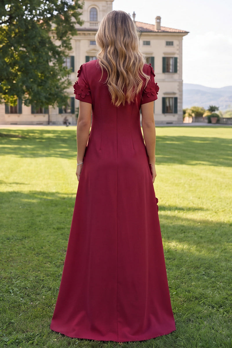 Load image into Gallery viewer, Round Neck Blue Floral A Line Long Formal Dress with Sleeves