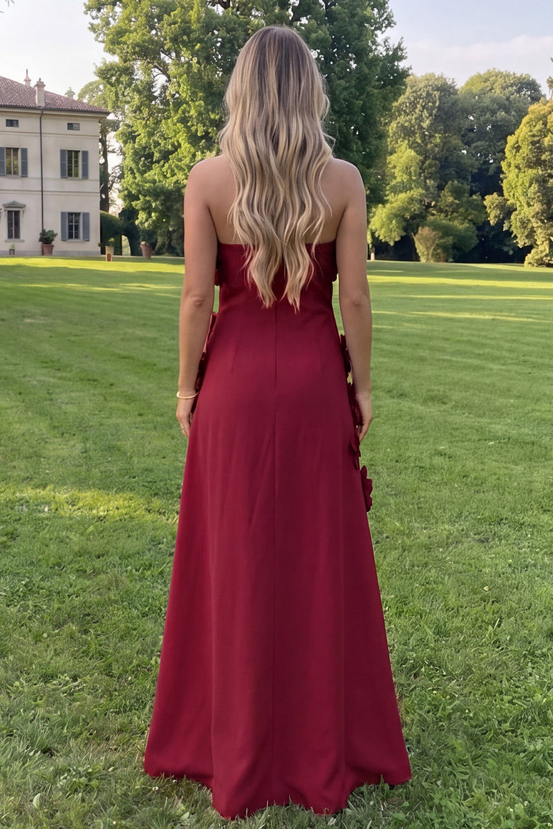 Load image into Gallery viewer, Sage Green Strapless A Line Floral Maxi Formal Dress