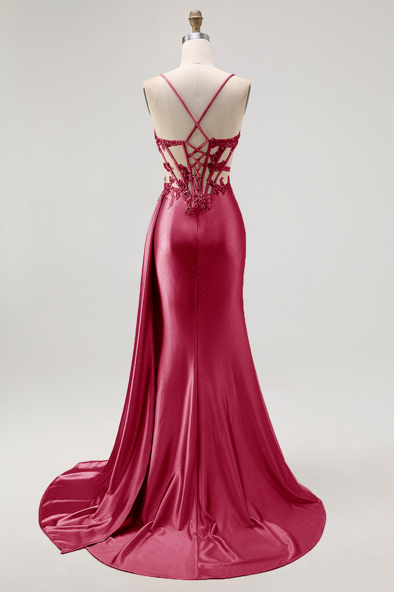 Load image into Gallery viewer, Sparkly Champagne Mermaid Spaghetti Straps Ruched Long Prom Dress with Beading