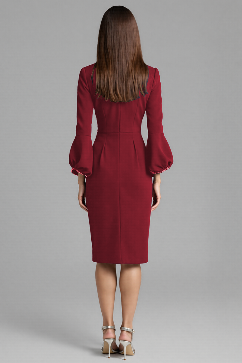 Load image into Gallery viewer, Navy Satin V-Neck Bodycon Midi Work Dress