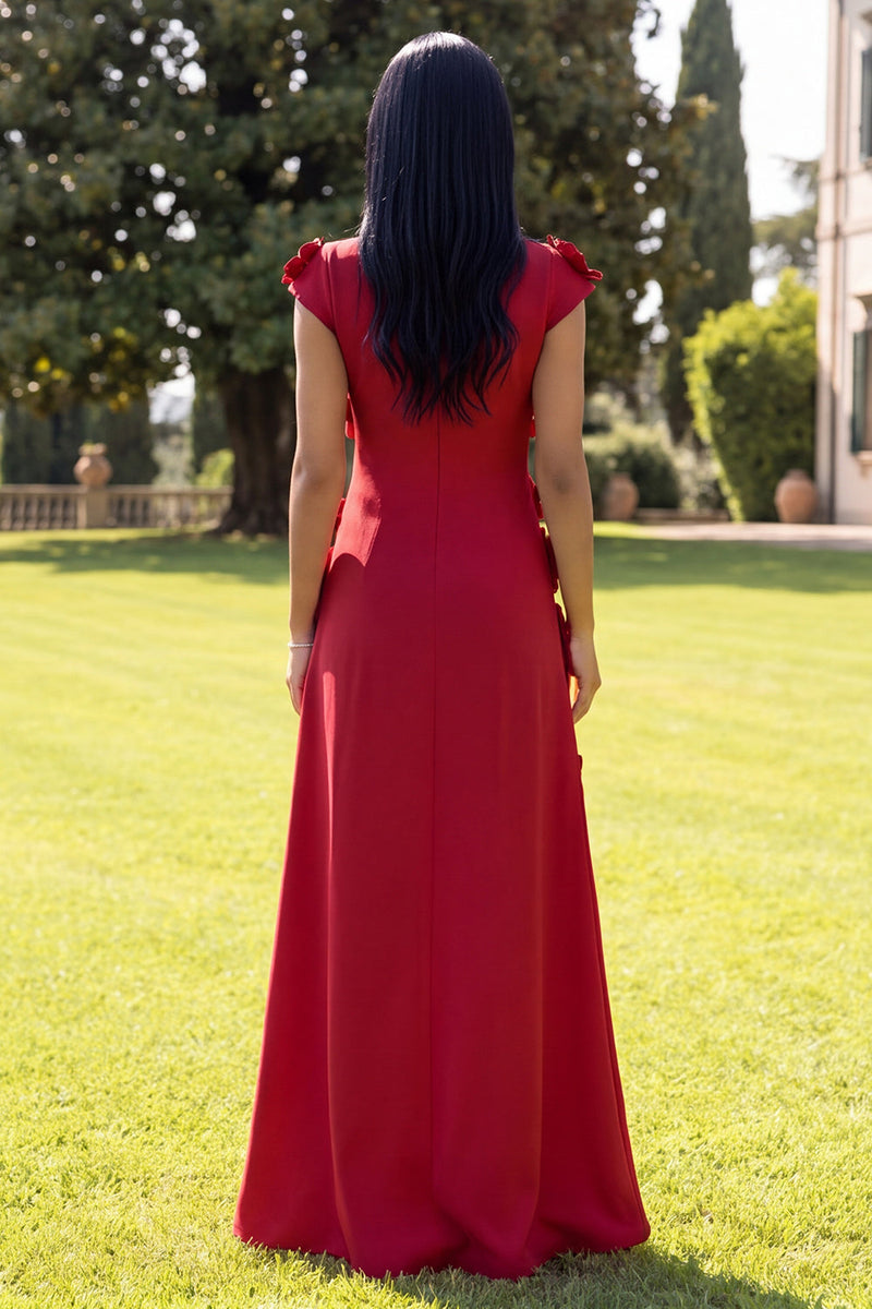 Load image into Gallery viewer, Butter Yellow Round Neck A Line Floral Long Formal Dress with Sleeves