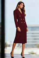 Load image into Gallery viewer, Black Peak Lapels Double Breasted Pencil Midi Blazer Dress