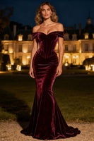 Load image into Gallery viewer, Black Velvet Mermaid Long Corset Holiday Party Dress