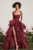 Load image into Gallery viewer, Green Ruched Tiered Strapless Long Formal Dress with Slit
