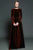 Load image into Gallery viewer, Simple Dark Purple A Line Velvet Long Holiday Party Dress with Sleeves