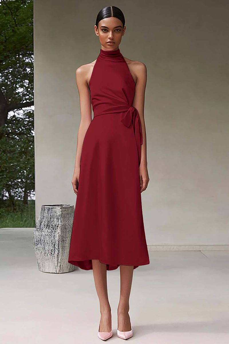 Load image into Gallery viewer, Dusty Sage A Line Satin Halter Long Formal Dress