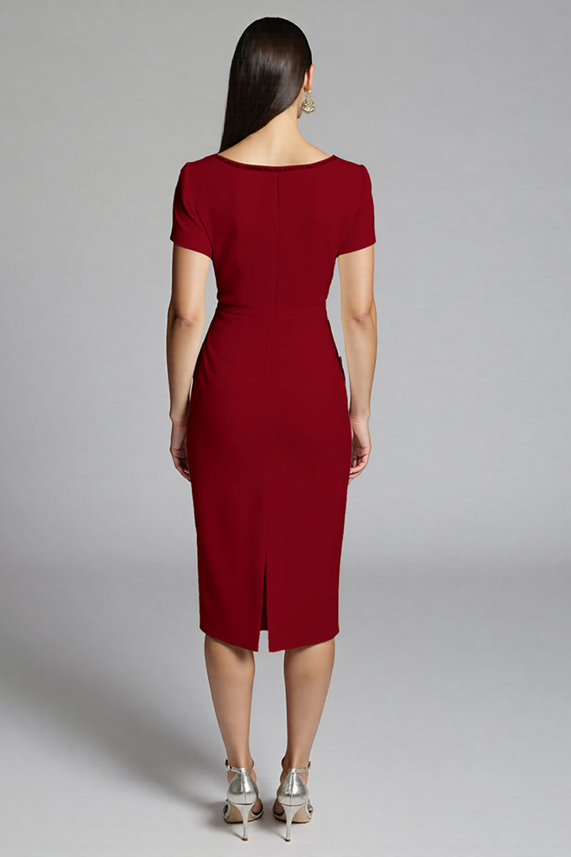Load image into Gallery viewer, Beige Bodycon Midi Satin Work Dress with Ruffles
