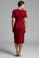 Load image into Gallery viewer, Champagne Bodycon V-Neck Midi Satin Work Dress with Sleeves