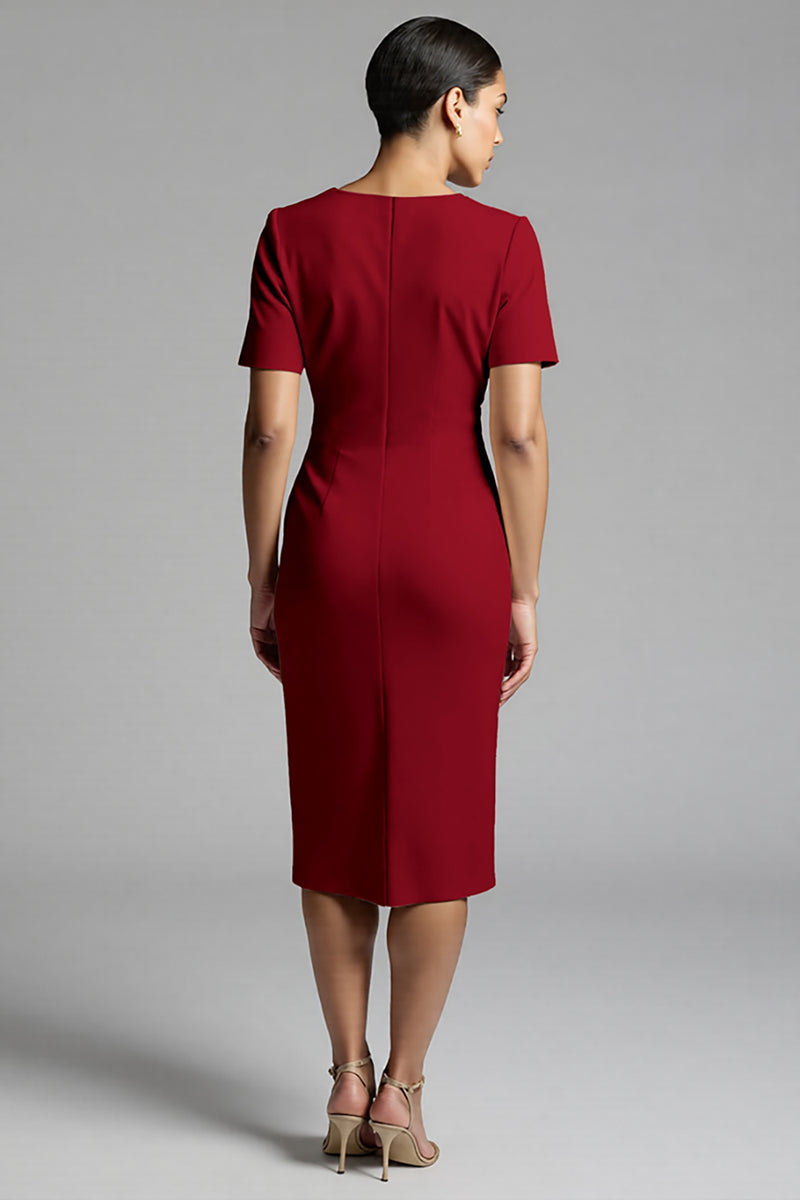 Load image into Gallery viewer, Champagne Bodycon V-Neck Midi Satin Work Dress with Sleeves