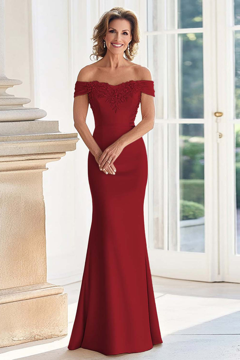 Load image into Gallery viewer, Elegant Champagne Mermaid Off The Shoulder Mother of the Bride Dress with Lace