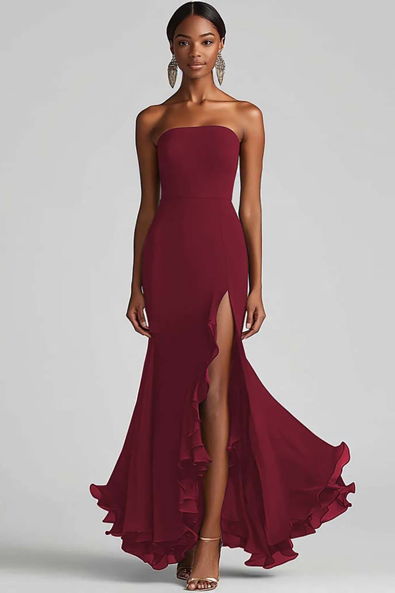 Load image into Gallery viewer, Royal Blue Strapless Sheath Long Chiffon Formal Dress with Slit