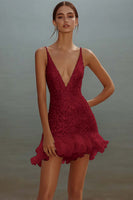 Load image into Gallery viewer, Sparkly White Bodycon Sequins V-Neck Graduation Dress