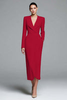 Load image into Gallery viewer, Ivory Satin Sheath V-Neck Long Sleeves Work Dress