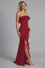 Load image into Gallery viewer, Chiffon Burgundy Ruffled Sheath Long Formal Dress with Slit