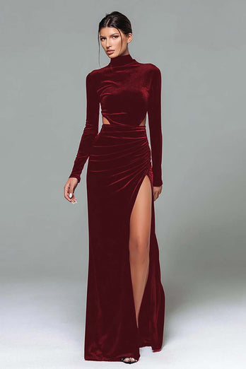 Black Velvet Sheath High Neck Cut Out Long Holiday Party Dress