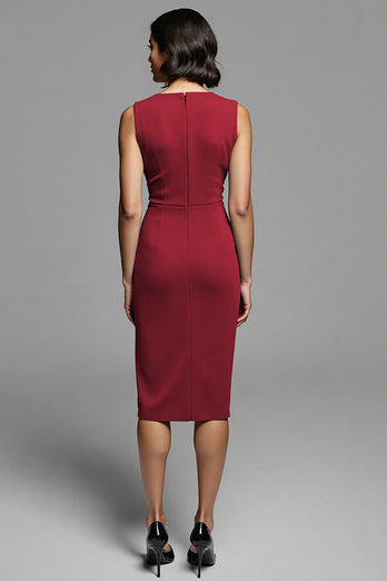 Grey Bodycon Satin Ruched Midi Work Dress with Slit