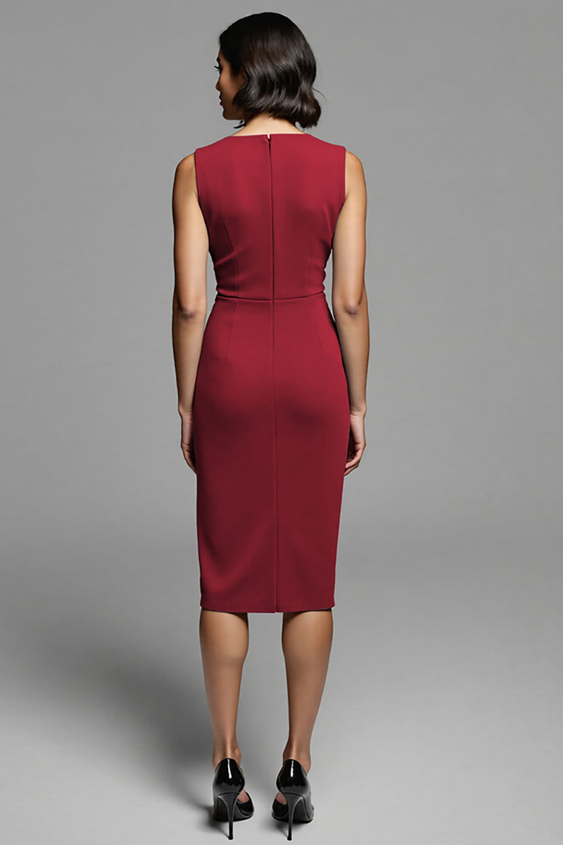 Load image into Gallery viewer, Grey Bodycon Satin Ruched Midi Work Dress with Slit