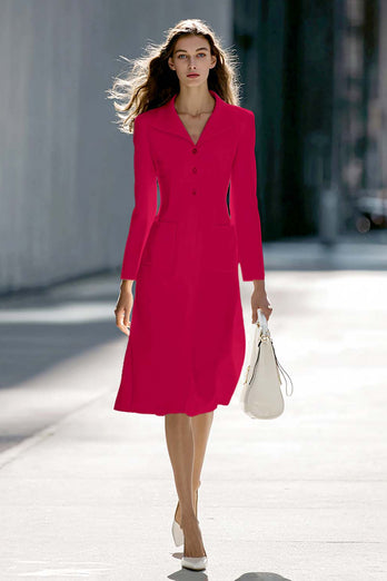Ivory A Line Single Breasted Midi Blazer Dress with Sleeves