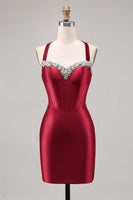 Load image into Gallery viewer, Sparkly Green Satin Corset Tight Short Homecoming Dress with Beading