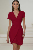 Load image into Gallery viewer, Ivory Pencil V-Neck Pleated Short Work Dress with Sleeves