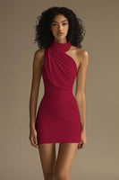 Load image into Gallery viewer, Queendancer Women Bodycon Sleeveless Little White Dress Ruched Halter Mini Graduation Dress