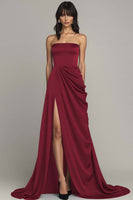 Load image into Gallery viewer, Peacock A Line Strapless Long Satin Formal Dress with Slit