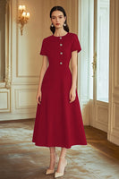 Load image into Gallery viewer, Navy A Line Mid-Calf Semi Formal Dress with Sleeves