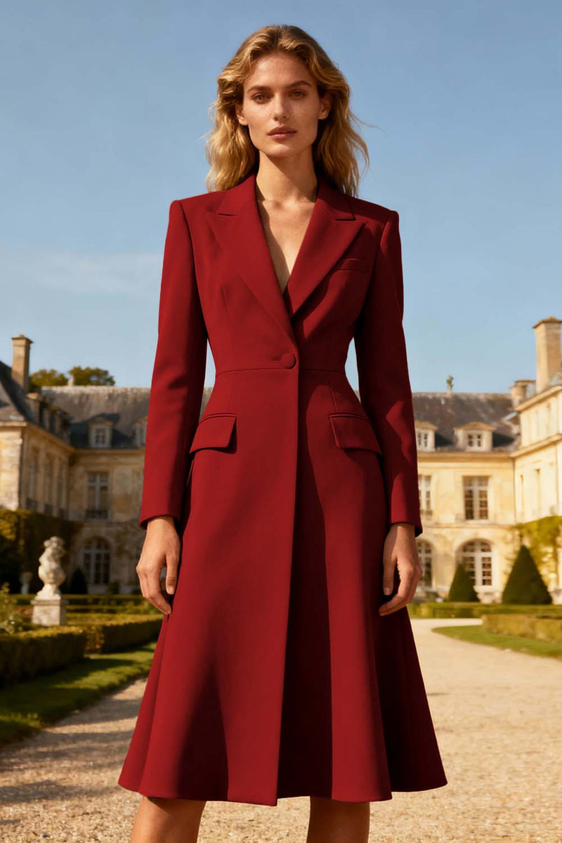 Load image into Gallery viewer, Khaki A Line Peak Lapel Midi Blazer Dress with Button