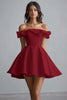 Load image into Gallery viewer, Dusty Blue A Line Off the Shoulder Satin Mini Graduation Dress with Ruffles