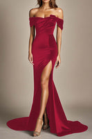 Load image into Gallery viewer, Black Off the Shoulder Mermaid Long Formal Dress with Slit