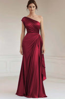 Load image into Gallery viewer, Grey Blue One Shoulder Sheath Long Formal Dress