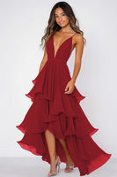 Load image into Gallery viewer, Red A Line V-Neck Pleated Long Chiffon Formal Dress