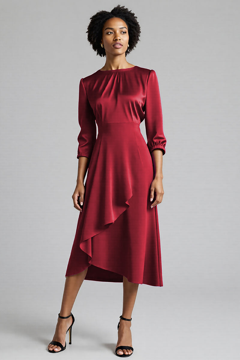 Load image into Gallery viewer, Royal Blue Satin A Line Midi Work Dress with Sleeves