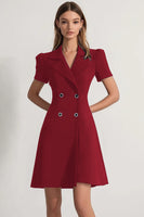 Load image into Gallery viewer, Navy A Line Notched Lapel Double Breasted Short Work Blazer Dress