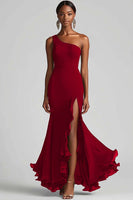 Load image into Gallery viewer, Black Mermaid One Shoulder Chiffon Long Formal Dress with Slit