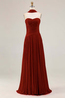 Load image into Gallery viewer, Fuchsia Pleated Strapless A Line Neck Scarf Long Prom Dress