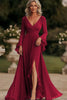Load image into Gallery viewer, Dark Grey A Line Ruched Long Chiffon Mother of the Bride Dress with Slit
