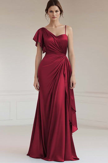 Grey Blue Sheath Satin Asymmetrical Long Formal Dress