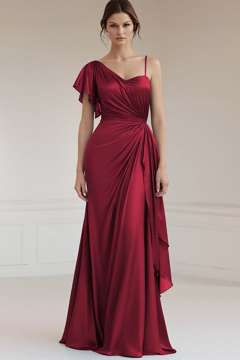 Load image into Gallery viewer, Grey Blue Sheath Satin Asymmetrical Long Formal Dress