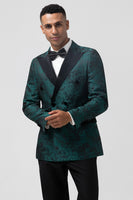 Load image into Gallery viewer, Dark Green Peak Lapel 2 Piece Double Breasted Jacquard Prom Suits